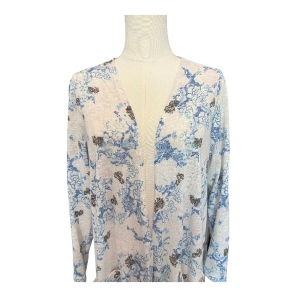โจ EUC Lularoe Blue White Gray Floral Maxi Open Front Cardigan | Size M - Picture 2 of 8